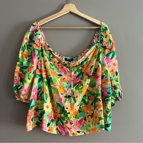 Sanctuary Perfect Time Floral Print Scoop Neck Short Sleeve Top Cropped XL - Picture 3 of 14